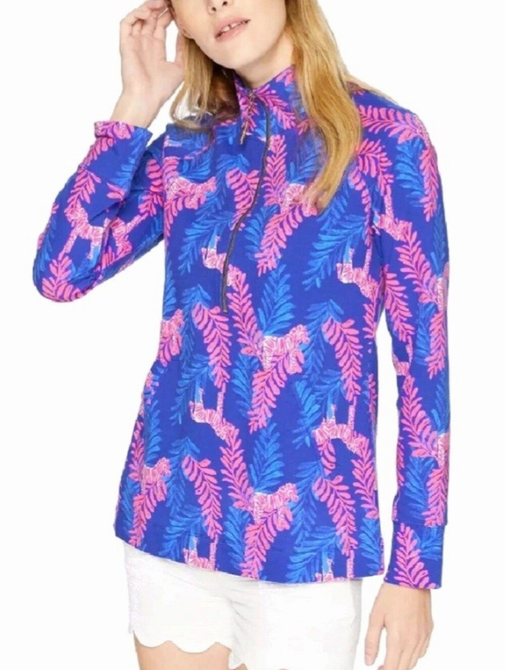 Lilly Pulitzer Skipper Half Zip Popover Royal Purple Blue Pink Zebra Large